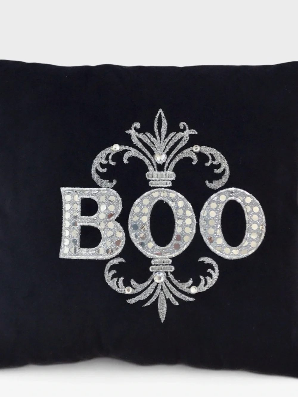 Black & Silver 'BOO' Halloween Pillow Velour with Sequins